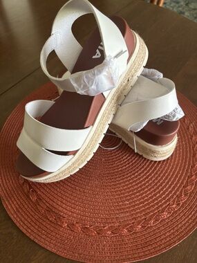 MIA White Platform Espadrille Sandals with Brown Footbed